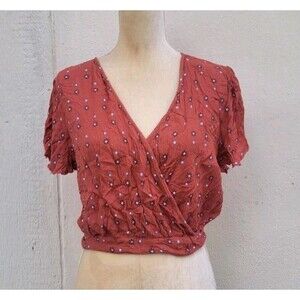 Patrons of Peace printed faux wrap boho festival top wmns sz large